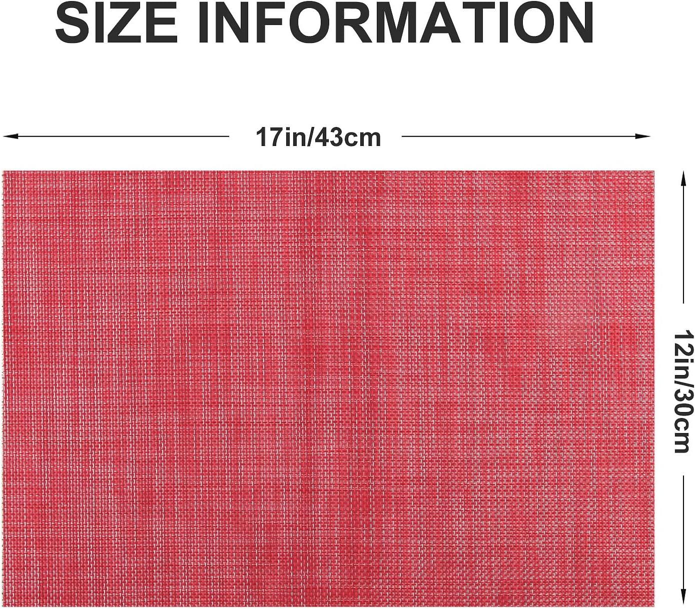 Vinyl Placemats Set of 4, PVC Woven Washable Non-Slip Table Mats, Heat Resistant Wrinkle Free Place Mats for Dining Table, Easy to Clean (4, Red)