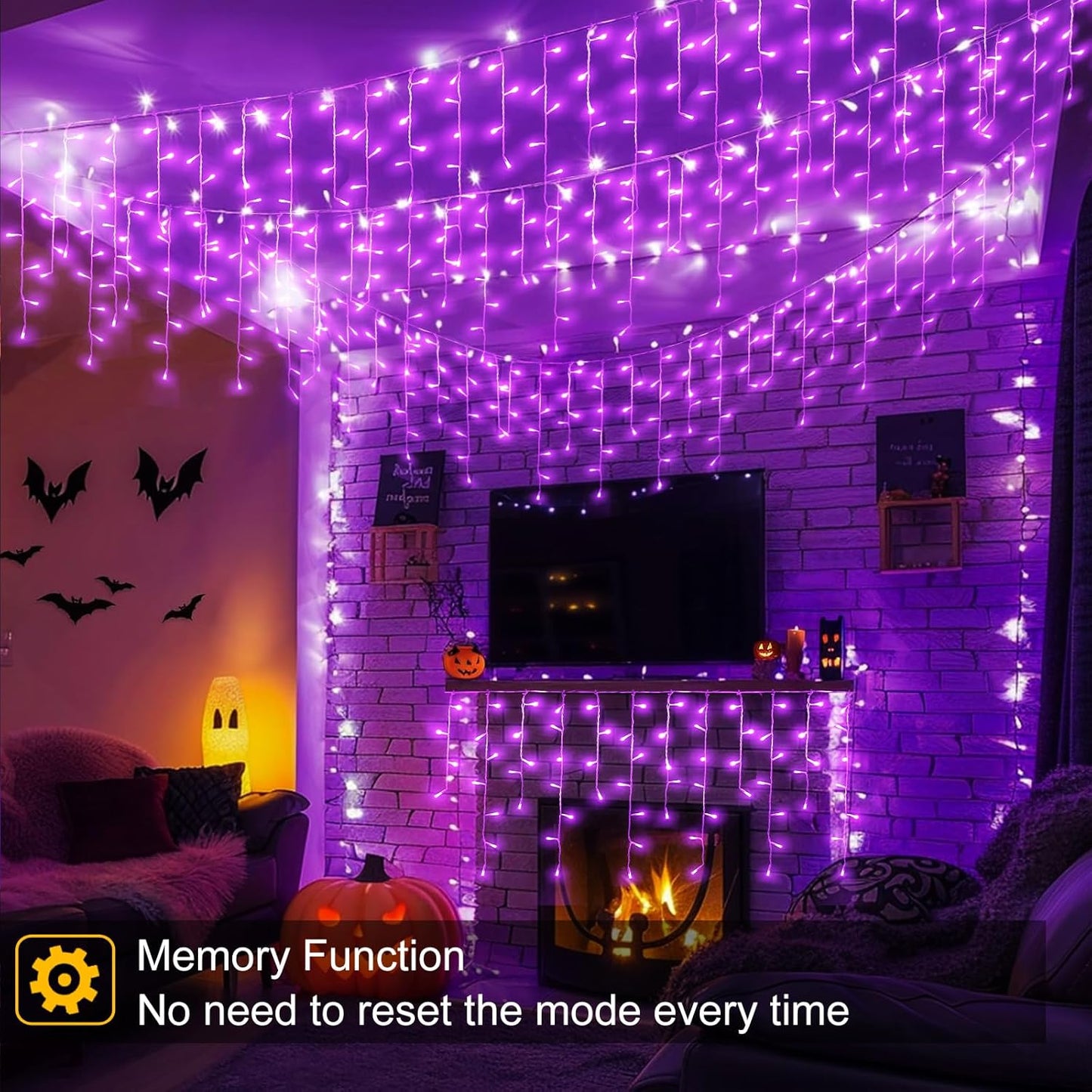 66ft Purple Halloween Lights Outdoor, 640 LED Icicle Lights for Outside Indoor Twinkle Lights with Connectable Clear Wire 8 Modes Timer Waterproof for House Party Tree Holiday Yard Decorations