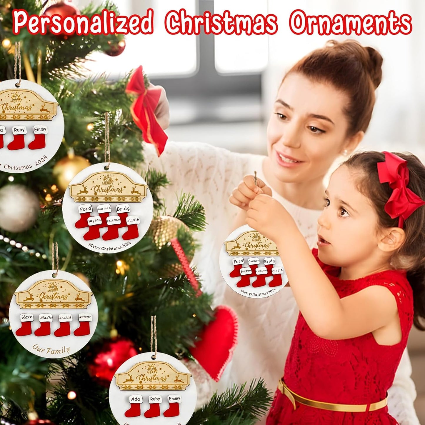 Personalized Christmas Ornaments 2025 with Names,1-7 Names Custom Ornaments for Christmas Tree Personalized Xmas Ornament Gifts for Family