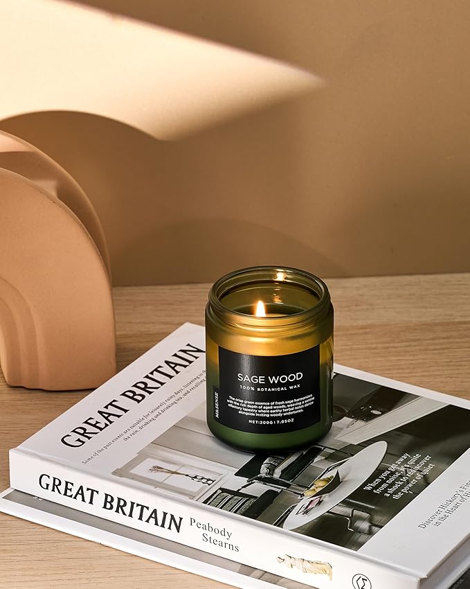 M&SENSE Sage Wood Scented Candle, 7.05oz 50 Hours Long Lasting Clean Non Toxic All Natural Soy Wax Candle for Relaxing & Stress Relief, 2 Wick Home Fragrance Gifts for Home Decor