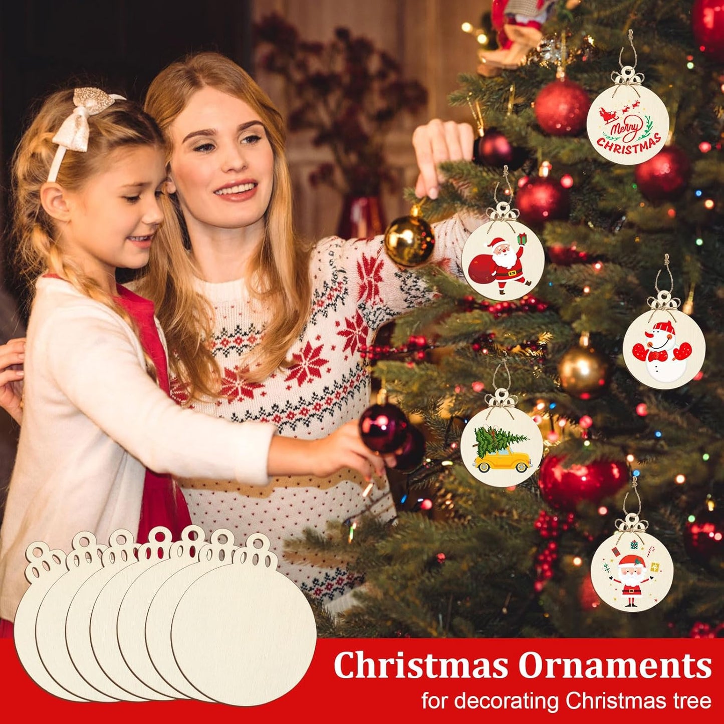 50 PCS Wooden Christmas Ornaments, 3 Inch DIY Wood Ornament for Crafts, Unfinished Wood Ornament to Paint, Blank Round Wooden Ornaments, Make Your Own Paintable Wood Slice