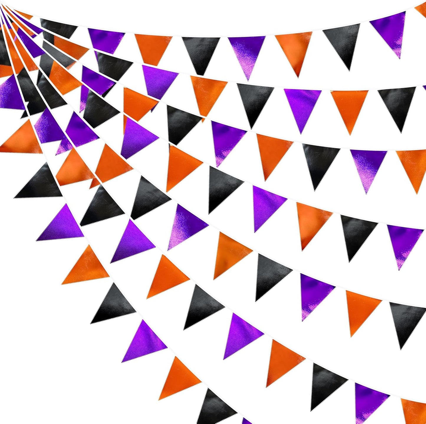 Black Orange Purple Halloween Party Decorations Metallic Fabric Triangle Pennant Banner Flag Bunting Garland for Birthday Baby Shower Bachelorette Trick or Treat Halloween Holiday Party Supplies