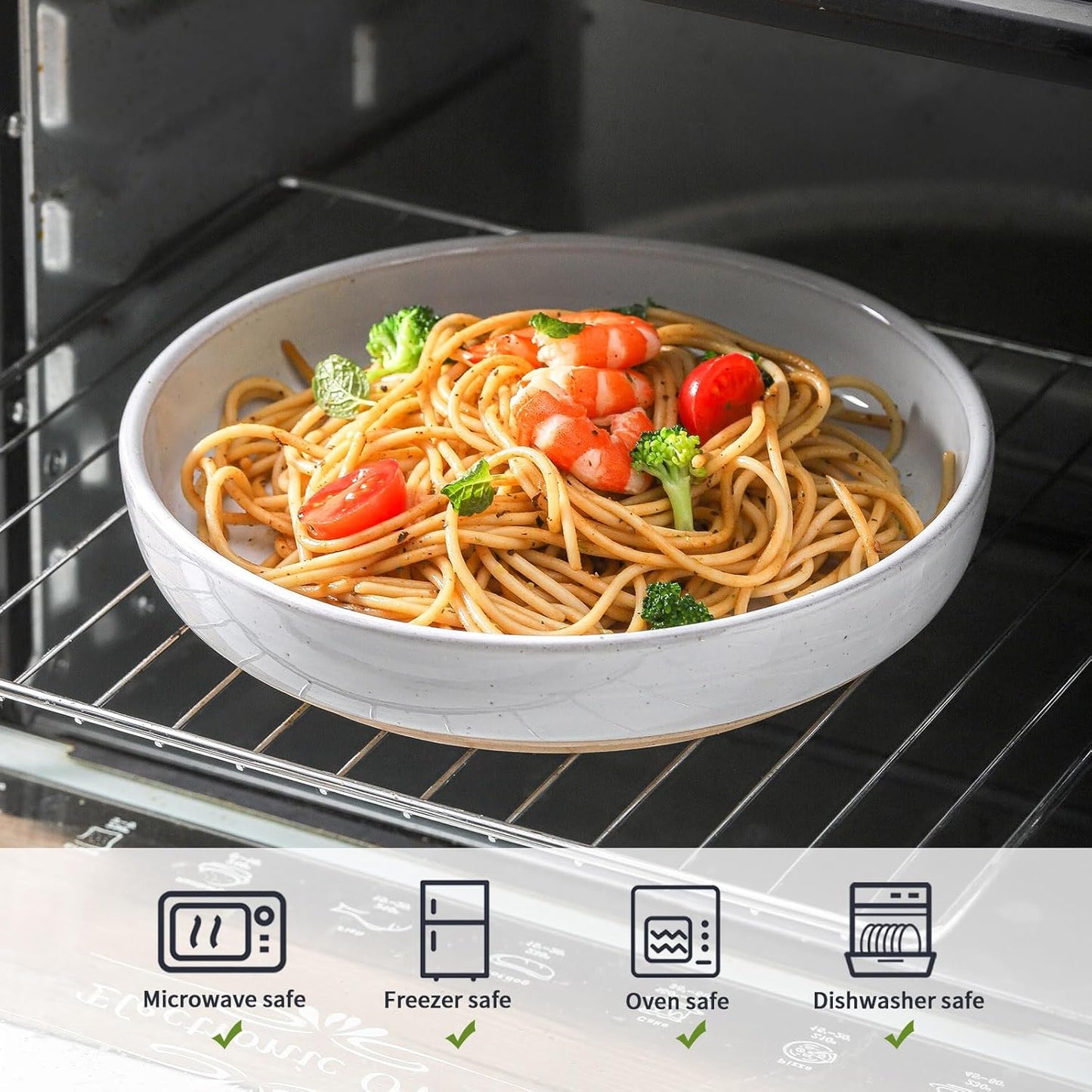 Pasta Bowls 26 OZ,Ceramic Salad Serving Bowls Set of 4,Large 8.2 inch Shallow Bowls Plates for Soup,Fruit,Noodle,Dinner,Dishwasher & Microwave Safe,White