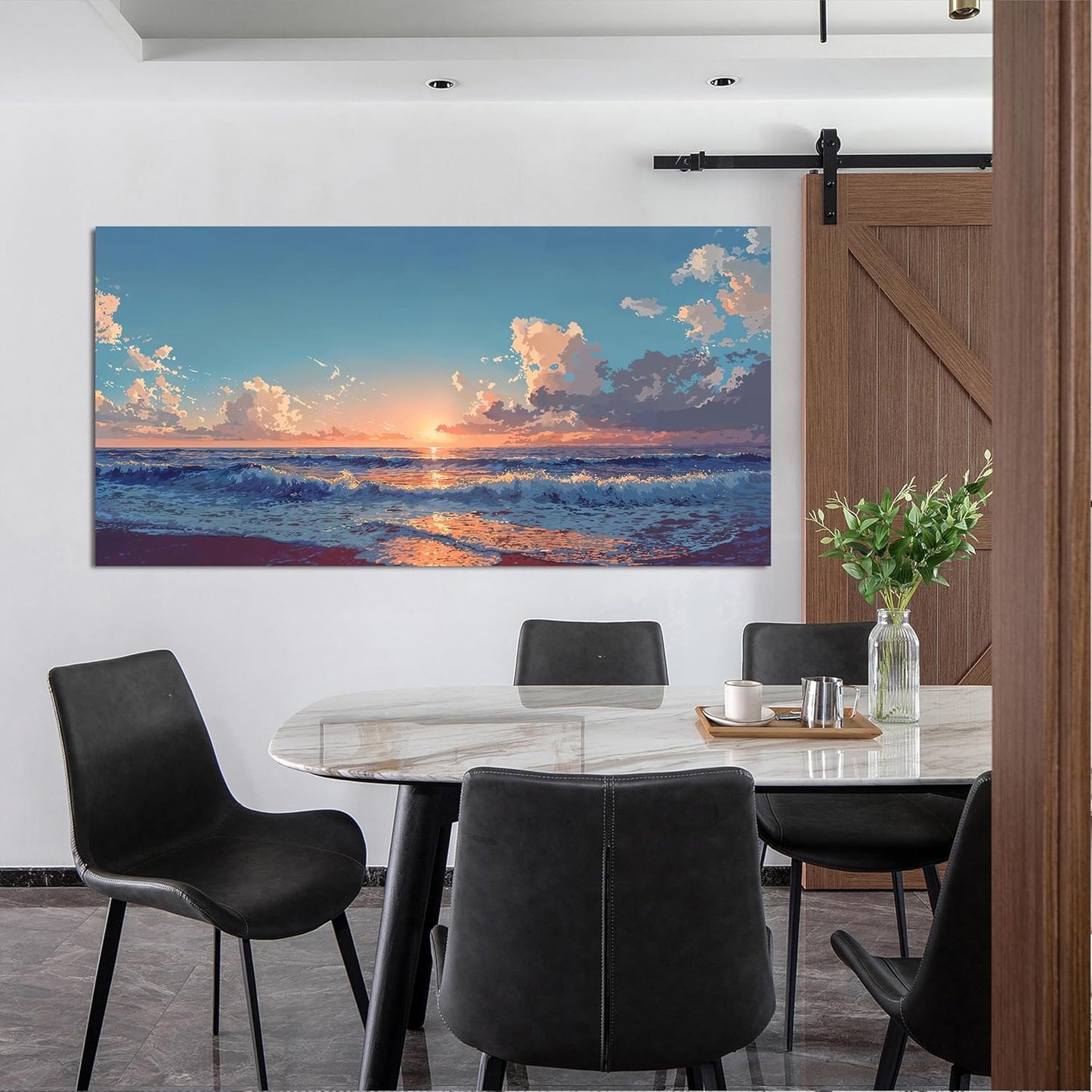 Canvas Wall Art Decor Blue Beach Wall Art Decor large pictures for living room Wall Canvas Art Prints Artwork For Walls Art Decorations Wall Pictures For Bedroom Office Wall Hanging Decor 24" X 48"