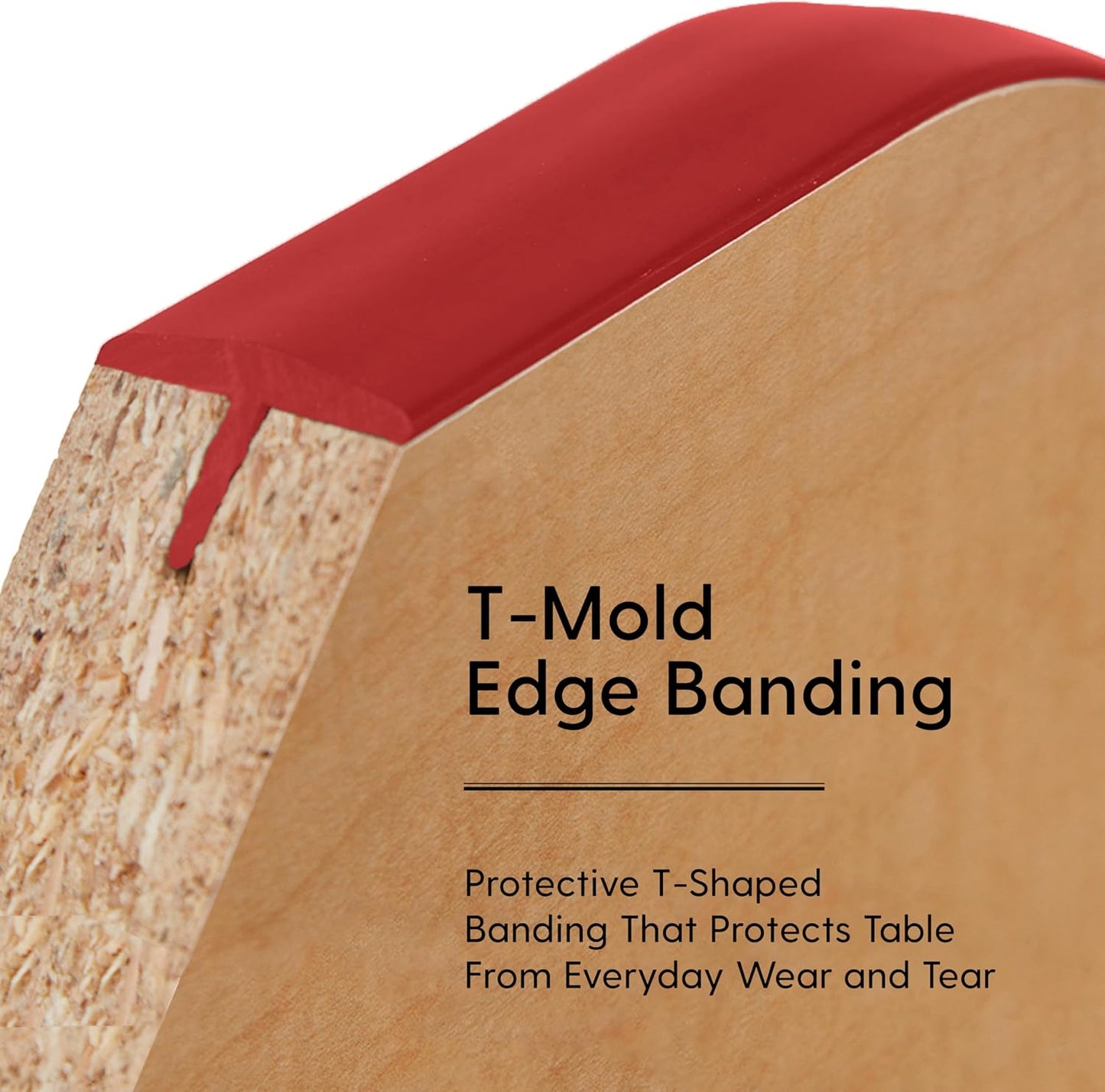 FDP Rectangle Activity School and Classroom Kids Table (30 x 48 inch), Chunky Toddler Legs, Adjustable Height 15-24 inches - Maple Top and Red Edge