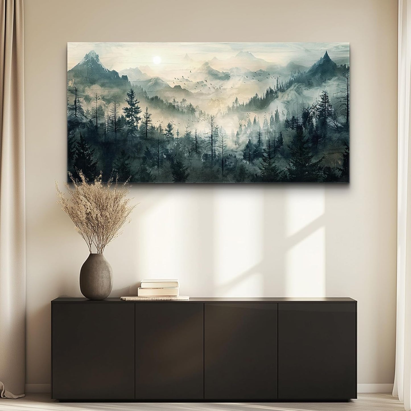KELIYUAN Large Canvas Misty Forest Wall Art Mountain View Home Decor For Living Room Bedroom Office Natural Landscape Wall Decoration Painting Modern Printed Artwork Can Be Hung Directly 30x60 In