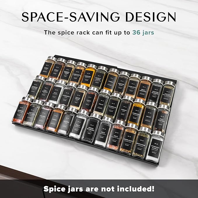 Spice Drawer Organizer - Expandable Spice Rack for Drawer, Black Seasoning Organizer for Drawer Spice Organizer, Spice Organization Seasoning rack insert for Cabinet (Jars Not Included)