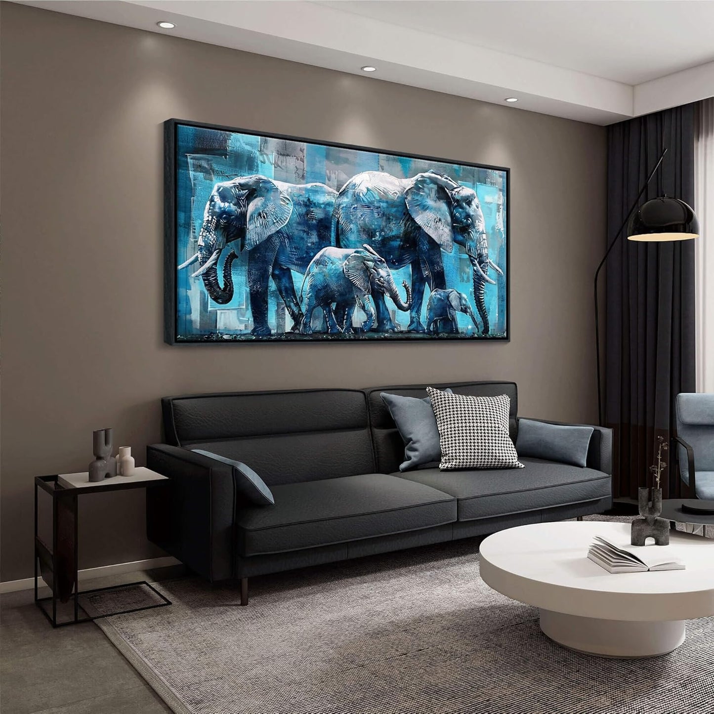 Elephant Canvas Wall Art 24x48 Inches - Framed Oil Painting Style with Black Wood Frame, Jungle Animal Decor for Living Room, Bedroom & Office - Ready to Hang