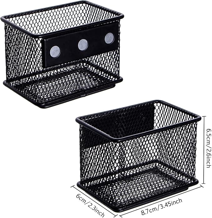dedoot 6 Pack Magnetic Pen Holder, 3.45x2.3x2.6inch Magnetic Basket Locker Organizer Metal Mesh Pencil Memo Holder for Whiteboard, Fridge, Desk, Offices