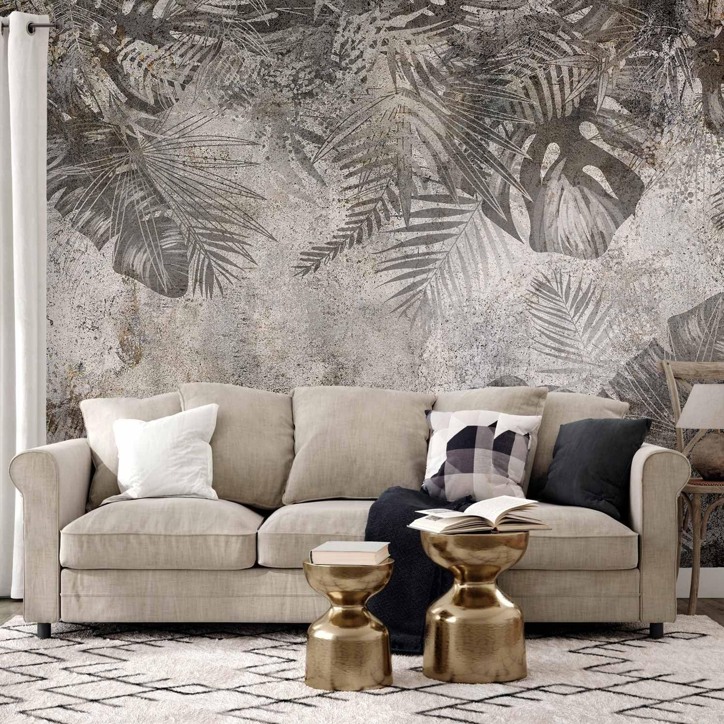 artgeist Wall Mural Tropical Leaves 173x124 in - Peel and Stick Self-Adhesive Wallpaper Removable Large Sticker Foil Wall Decor Print Picture Image Design Palms Leaves Monstera b-C-0825-a-a