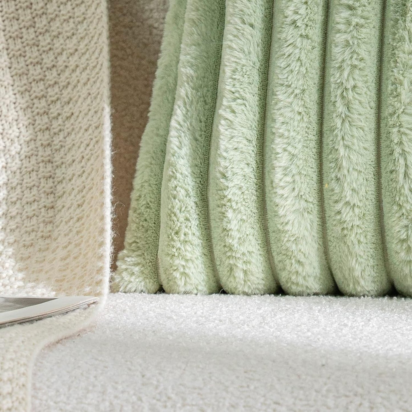 DEELAND Pack of 2,Double-Sided Faux Fur Plush Decorative Throw Pillow Covers Fuzzy Striped Soft Pillowcase Cushion Covers for Sofa Couch Bedroom Green 26x26 inch