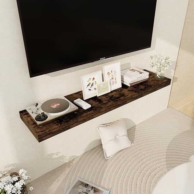 Floating Shelves 48 Inch Long, 12 Inch Deep Floating Shelves for Wall, 48 x 12 Large Wall Shelves for Home Storage & Display, 2" Thicked Floating Shelf for Bedroom, Living Room, Rustic Brown, 1 Pack