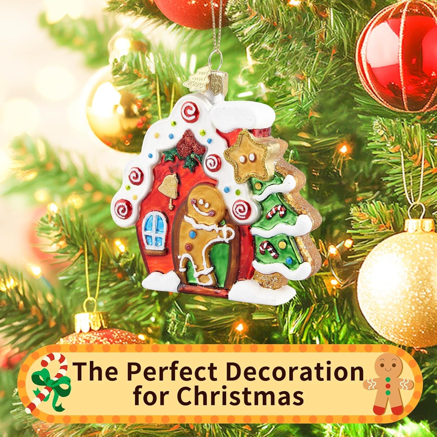 Gingerbread Christmas Ornaments for Tree,Hand-Blown Glass Ornament,Gingerbread Collection Figurine Hanging Ornaments,Christmas Tree Decorations for Gingerbread Lovers Holiday Birthday Party Gifts