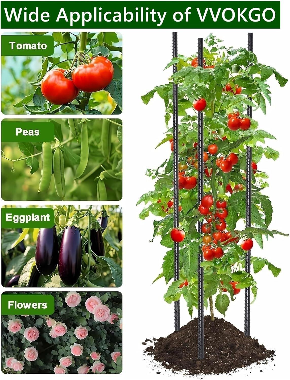 VVOKGO Rebar Stakes 48 Inch 8-Pack Concrete Form Stakes Heavy Duty Straight Ground Anchors, 3/8" Diameter Metal Steel Spikes with Chisel Point End for Plant Support, Garden Border,Landscape Edging