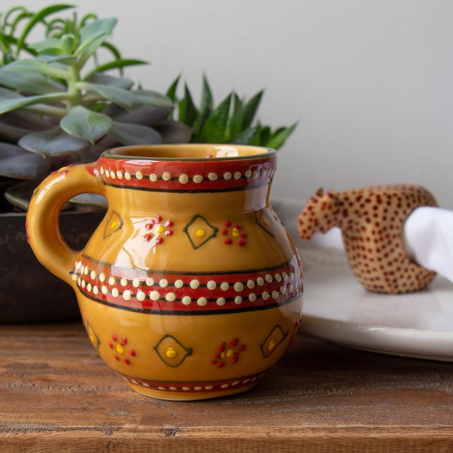 Encantada Handmade Hand-Painted Authentic Mexican Pottery Mugs (2-pack, Gold)
