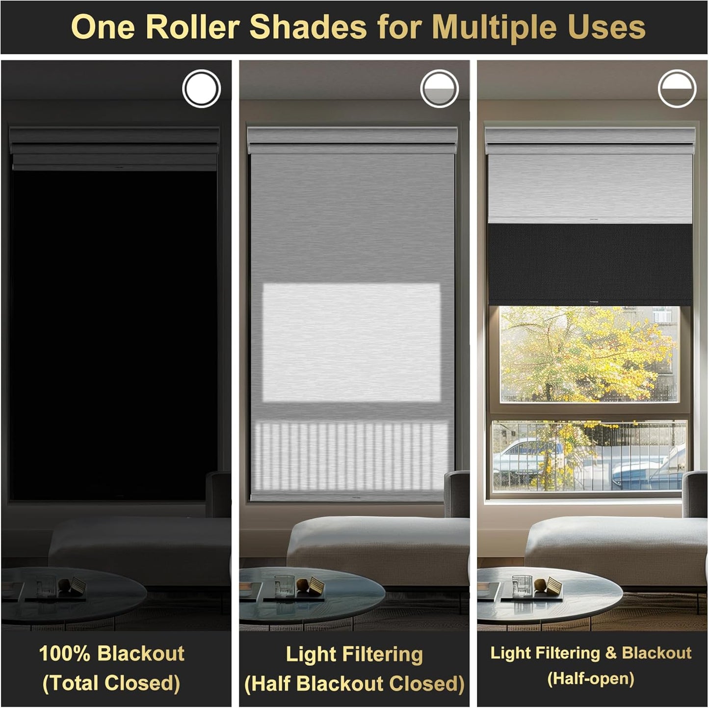 BERISSA Cordless Dual Roller Shades with Cassette Valance,Double Window Shades Blackout and Light Filtering Shades,Day and Night Roller Shades for Home Office Door.Linen Black and White.42 W x 48" H