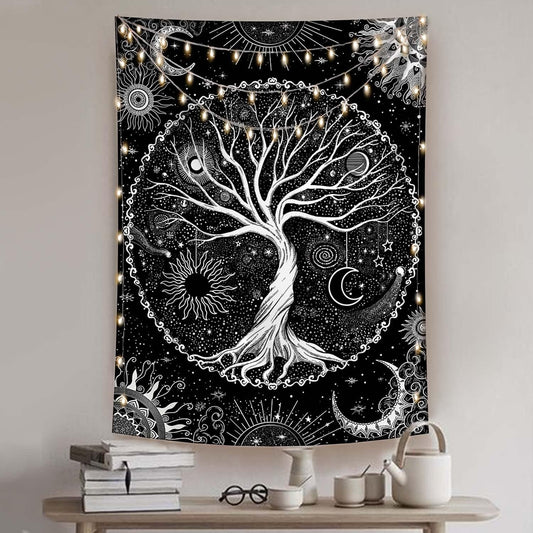 Lunerfex Tree of Life Tapestry Black and White Tapestry Mystical Sun and Moon Tapestries for Bedroom and Living Room Decor Black Tree 44×60 Inches