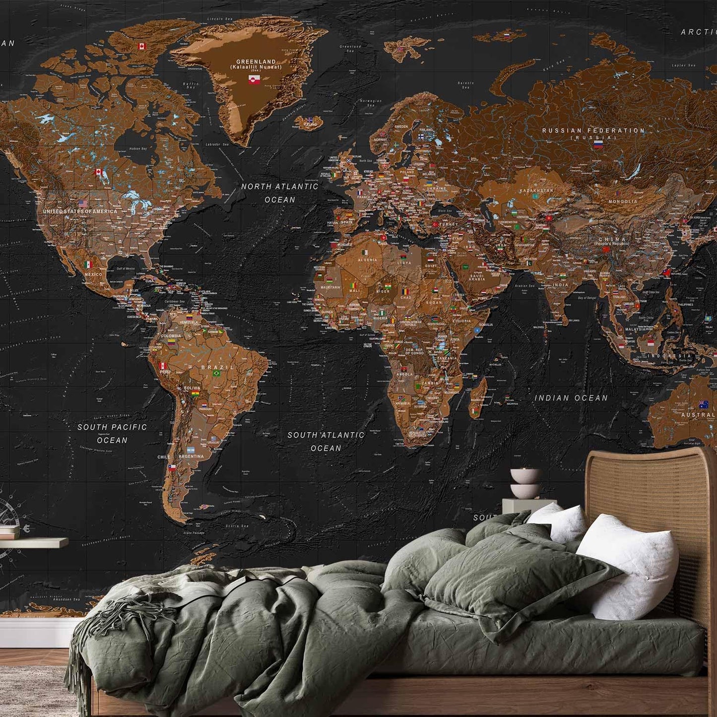 artgeist Premium Wall Mural World Map 79x55 in - XXL Non-Woven Wallpaper Fleece Wall Decor Photo Print Picture Image Design Home Map of The World k-A-0206-a-a