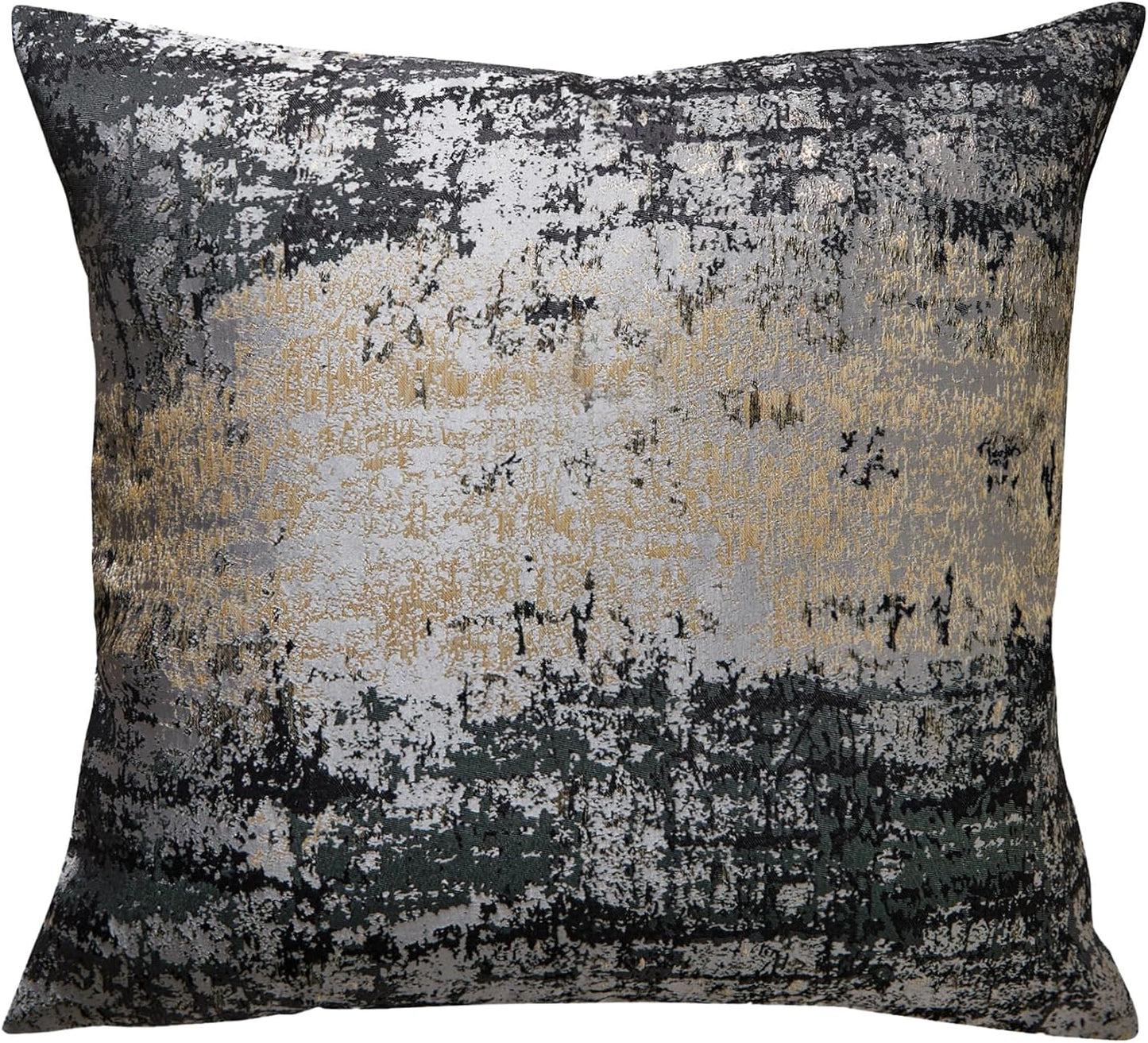 THE-TINOART Charcoal Gray & Black Pillow Cover 24x24 - Gold Embroidered Luxury Jacquard, Modern Reversible Throw Pillow Cover for Sofa/Bed, Velvet Backing