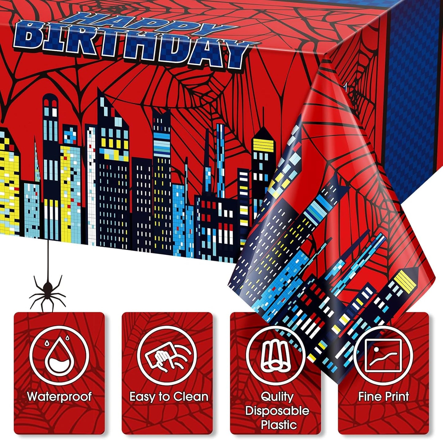 Oudain 3 Pcs Spider Tablecloth 108 x 54 in Red and Blue Plastic Disposable Table Covers City Web Theme Birthday Party Decorations Large Table Cloths for Party Indoor Outdoor (Birthday)