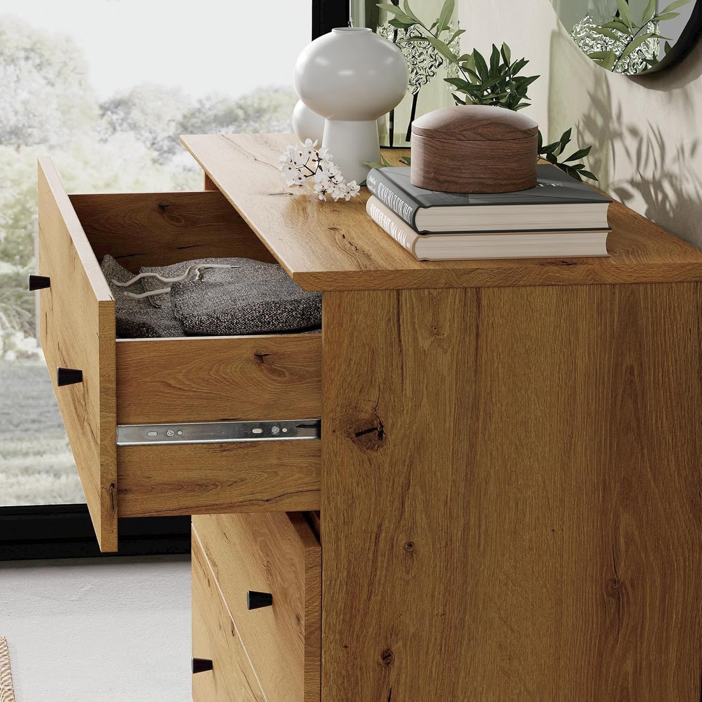 WAMPAT Dresser with 6 Drawers, Bedroom 70.8" Wide Wooden Chest of Drawers, Modern Dressers Closet Storage Organizer w/Solid Wood Legs for Living Room, Kids Room, Nursery, Oak Brown