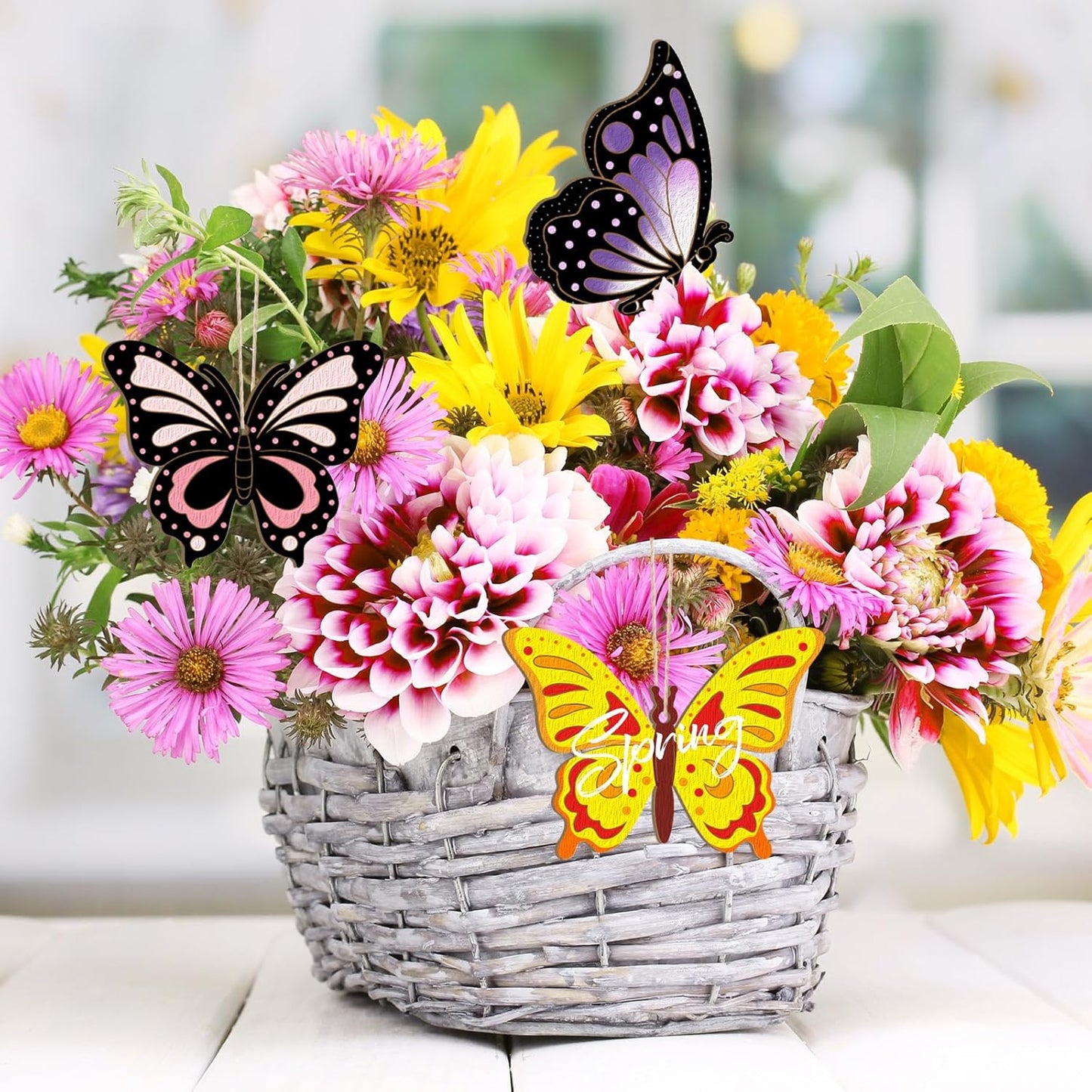 80PCS Wooden Spring Ornaments to Paint Butterfly Cutouts, 8 Styles DIY Blank Unfinished Wood Butterfly Cutouts Ornament for Home Crafts Hanging Decorations