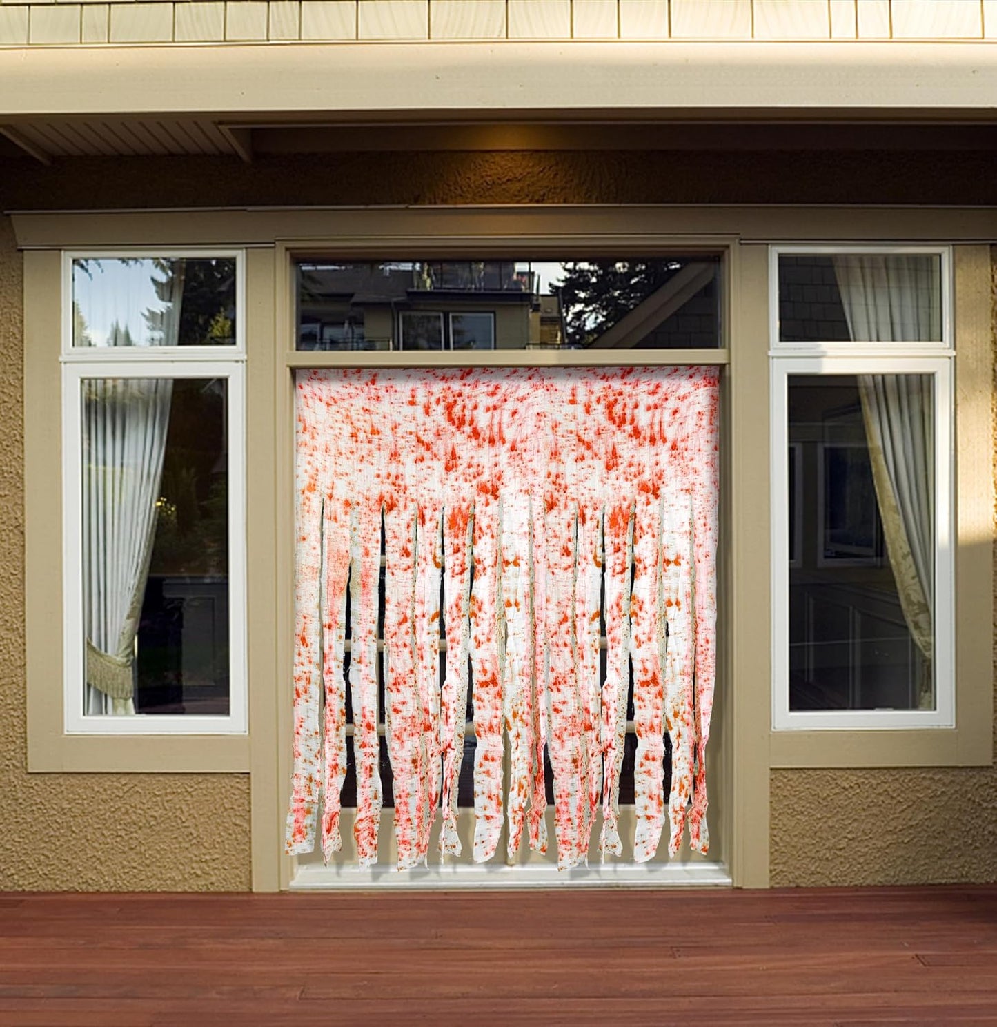 Tlswshsy 4pcs Halloween Door Curtain Decoration with Bloody Hand Prints- 84.6" x 59" Bloody Doorway Curtain Halloween Creepy Cloth for Halloweens,Haunted House,Horror Theme Party