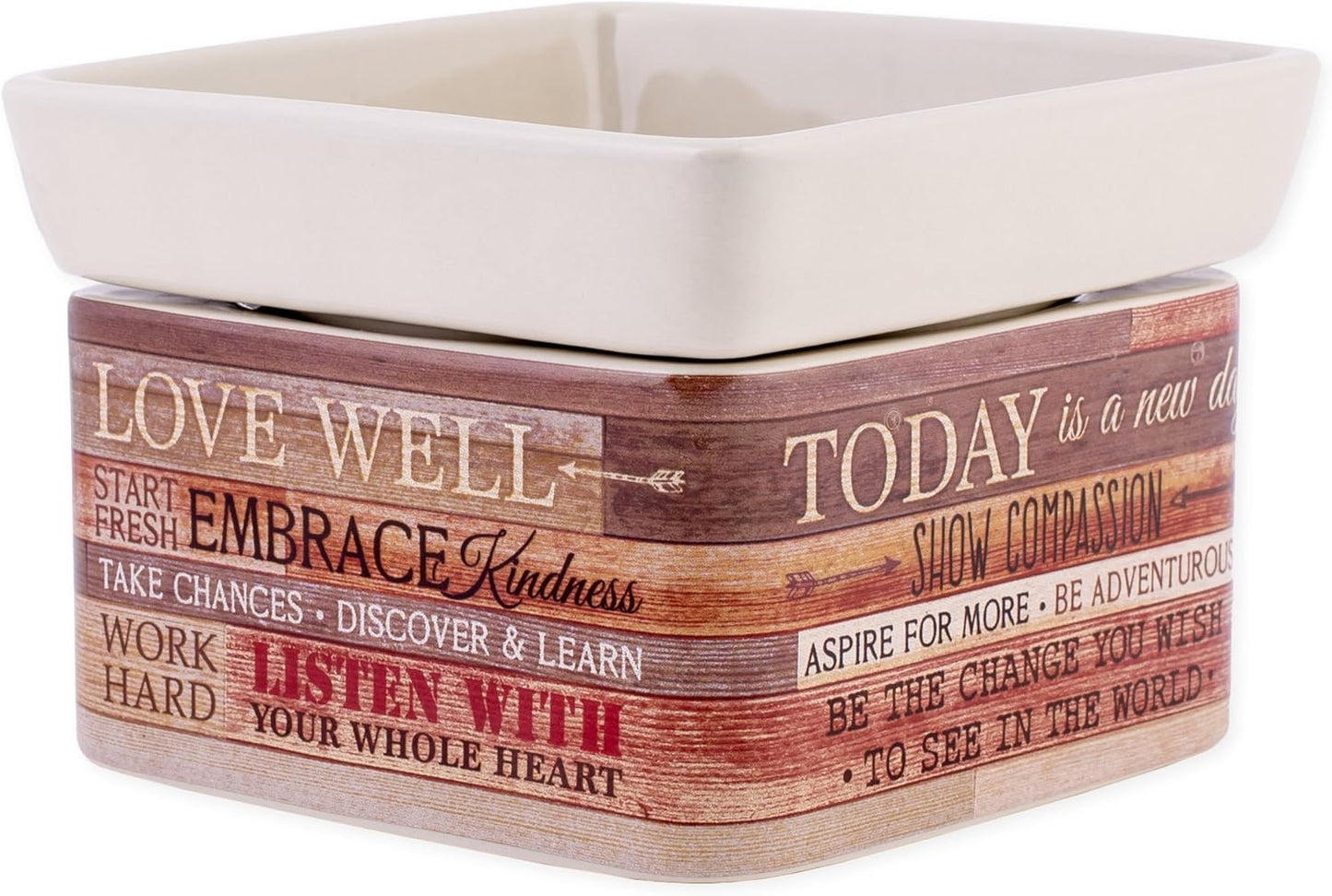 Today Aspire Change World Wood Look Stoneware Electric 2-in-1 Jar Candle and Wax Tart Oil Warmer