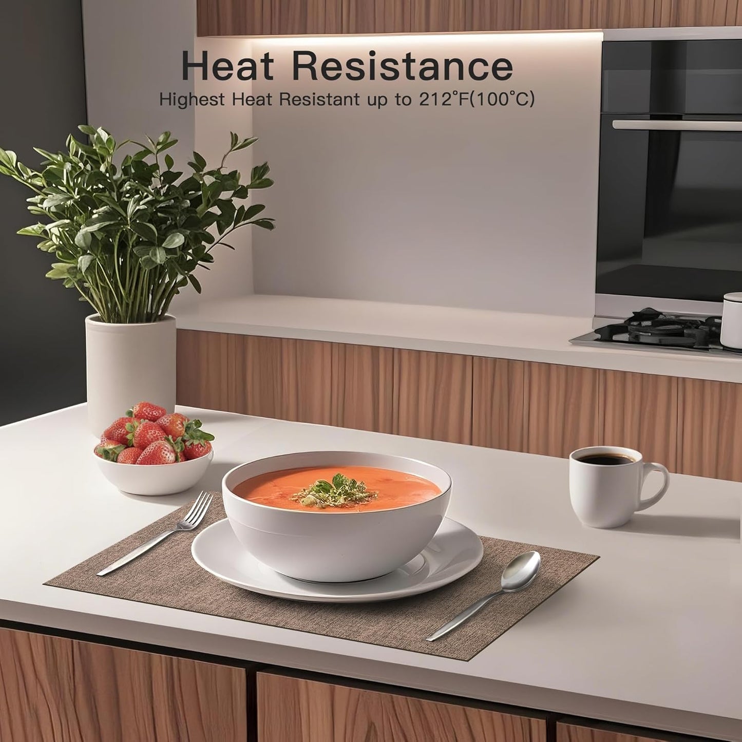 DOLOPL Placemats Set of 8, Reversible Wipeable & Heat Resistant Place Mats, Modern Faux Leather Table Mats for Kitchen, Neutral Waterproof Tablemats for Dining Table Decor, Wedding, Party(Brown)