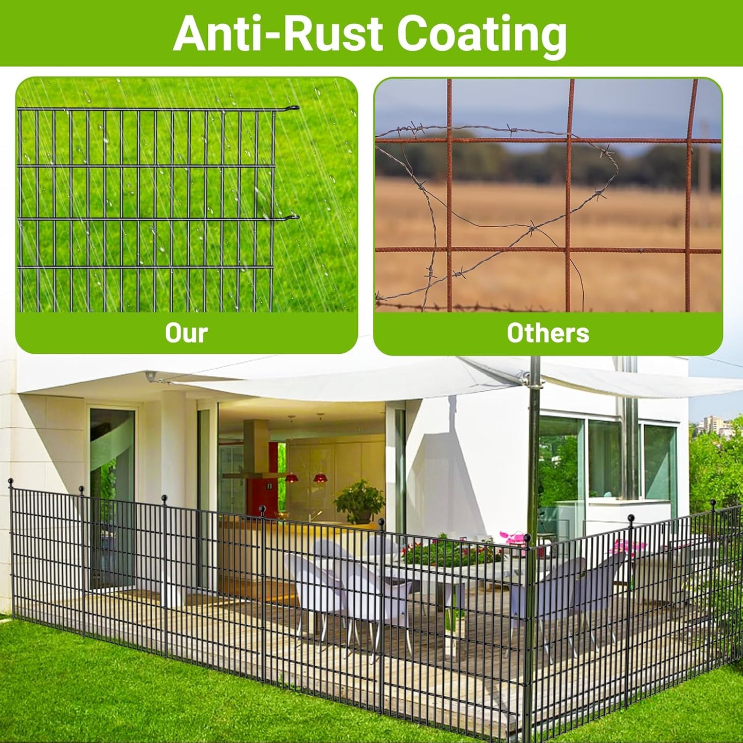 8 Panels No Dig Decorative Outdoor Garden Fence with Gate for Yard, 48 in(H) X 21 ft(L) Animal Barrier Fencing Rustproof Metal Wire Panel Border for Dog, Rabbits, and Patio Temporary Ground Stakes