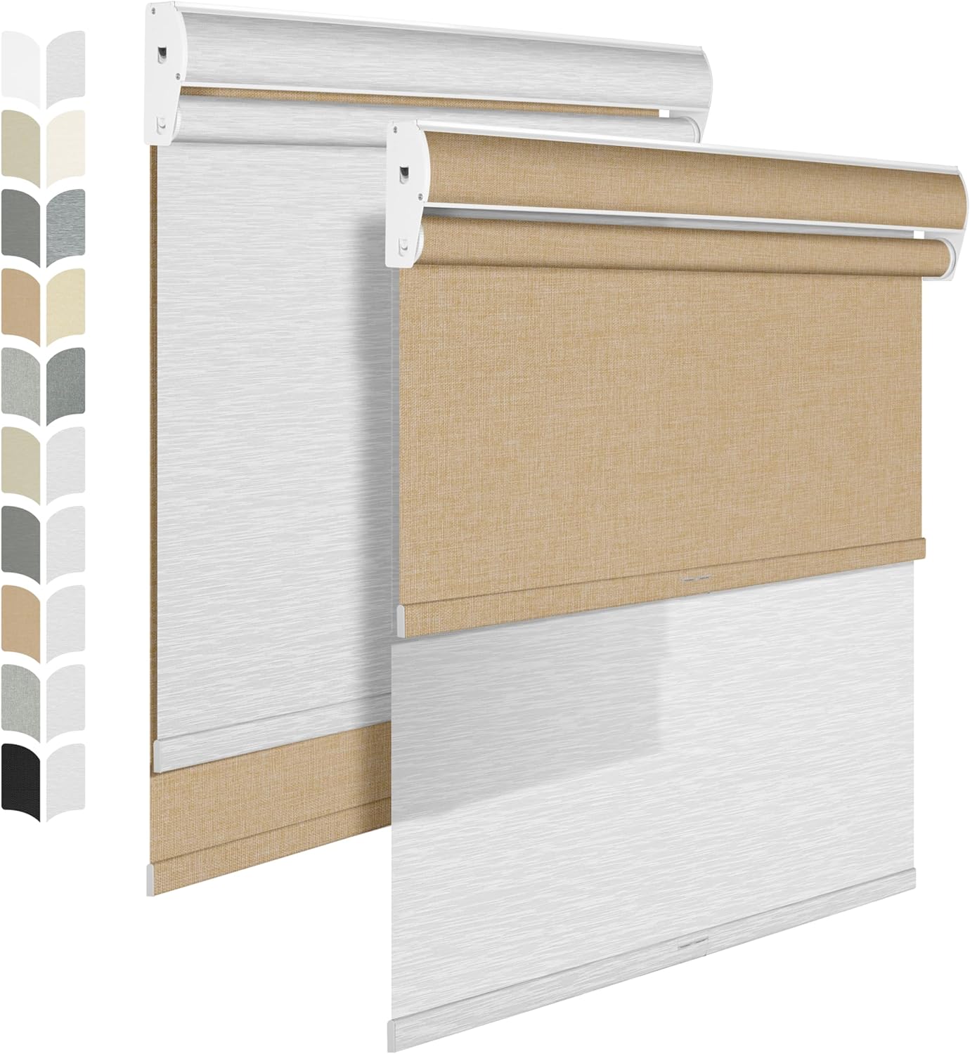 BERISSA Cordless Dual Roller Shades with Cassette Valance,Double Window Shades Blackout and Light Filtering Shades,Day and Night Roller Shades for Home Office Door.Linen Beige and White.50 W x 80" H