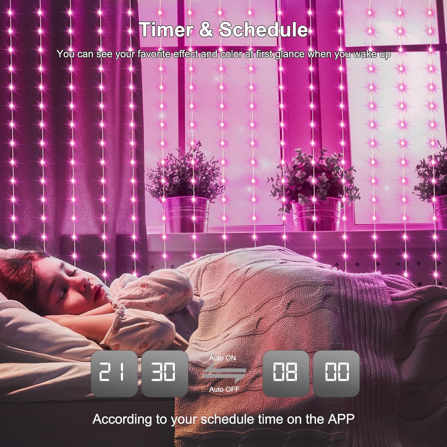 echosari Smart Curtain Lights 6.6 x 9.8Ft 16 Million Colors Changing 300 LED Fairy Curtain Lights DIY Functions with Remote APP Hanging Light for Patio Bedroom Decor