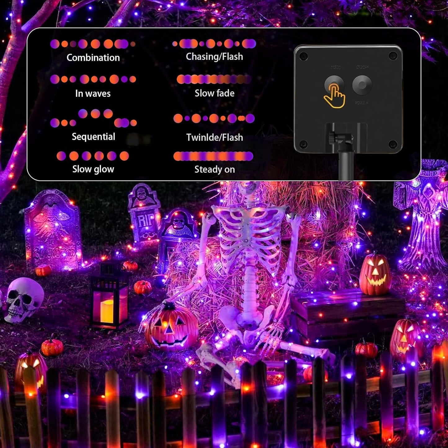 6-Pack Solar String Lights, 600 LED Extra-Long 236Ft Solar Halloween Lights Outdoor Waterproof, 8 Modes Led Halloween Light for Garden, Patio, Wedding(Purple & Orange)