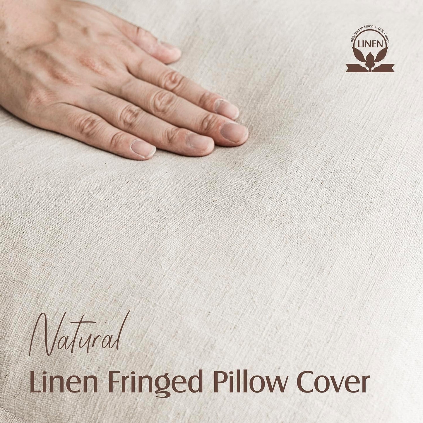 Foindtower Set of 2 Decorative Linen Fringe Throw Pillow Covers Cozy Boho Farmhouse Cushion Cover with Tassels Soft Accent Pillowcase for Couch Chair Sofa Bed Living Room Home Decor,18×18 Inch,Beige