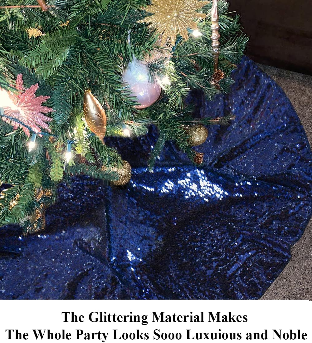 Partisout Sequin Glitter Tree Skirt Christmas Glitter Skirts Colorful Spakle Decor for Halloween (36,Navy Blue)