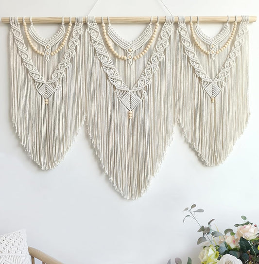 Achart Macrame Wall Hanging Large- Boho Wall Decor- large wall art- Wall Decor Living Room- Macrame Tapestry Boho Decor for Bedroom (Beige-V)