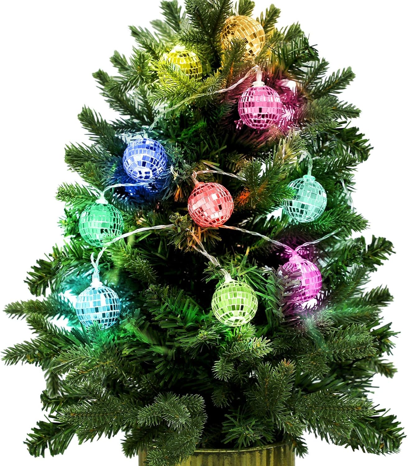 Zhanmai 30 LED Disco Ball String Lights Decor Lighted Mini Mirror Disco Balls Ornaments for 70s 80s Party Supplies Club(1.57 Inch Ball,Multicolored)