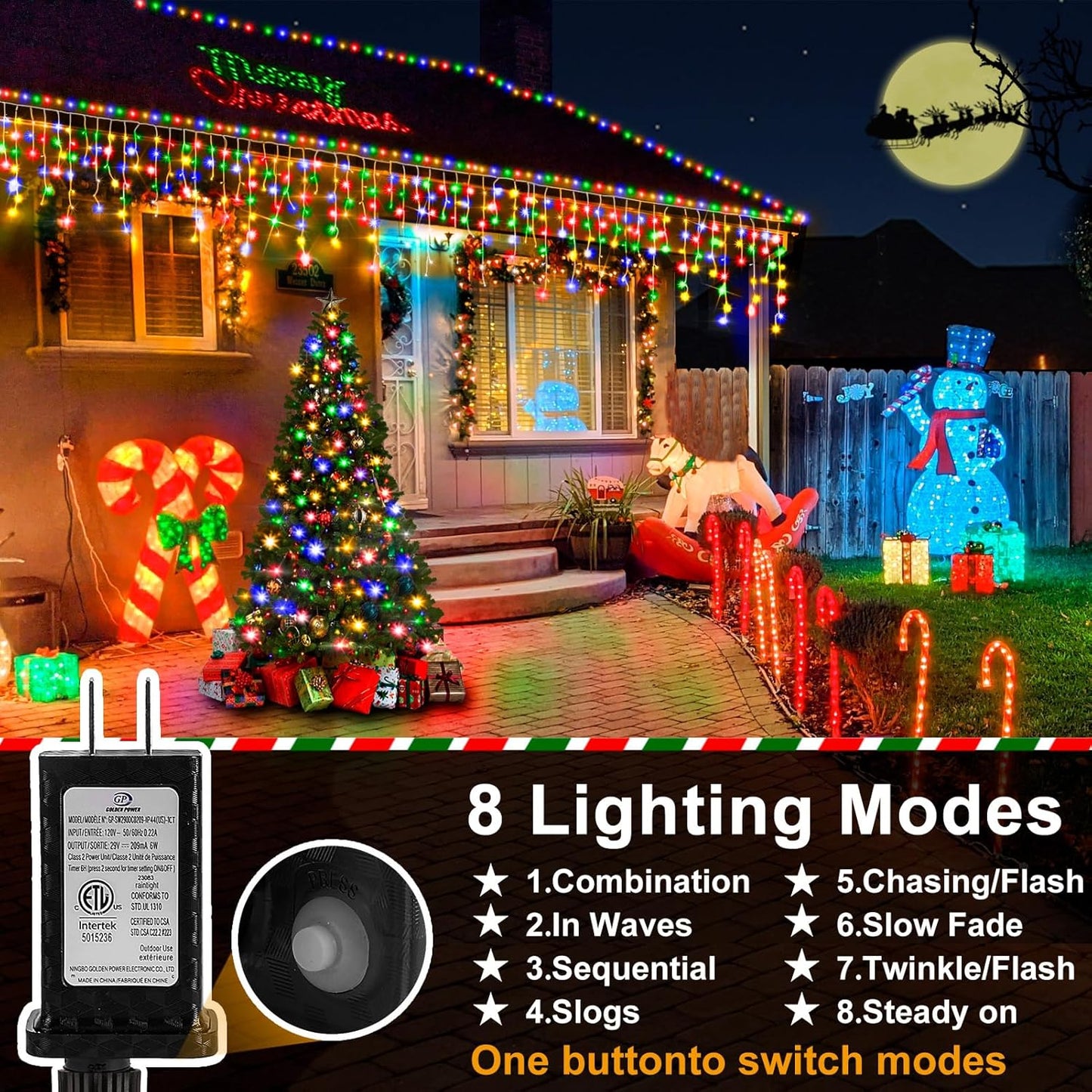 Christmas Lights Outdoor, 49FT 480 LED Ice Lights for Outside, 90 Drops Ice String Lights with 8 Modes, Waterproof Timer & Memory for Outside Decor, Yard, Garden, Eaves, Patio, Party (Multicolor)