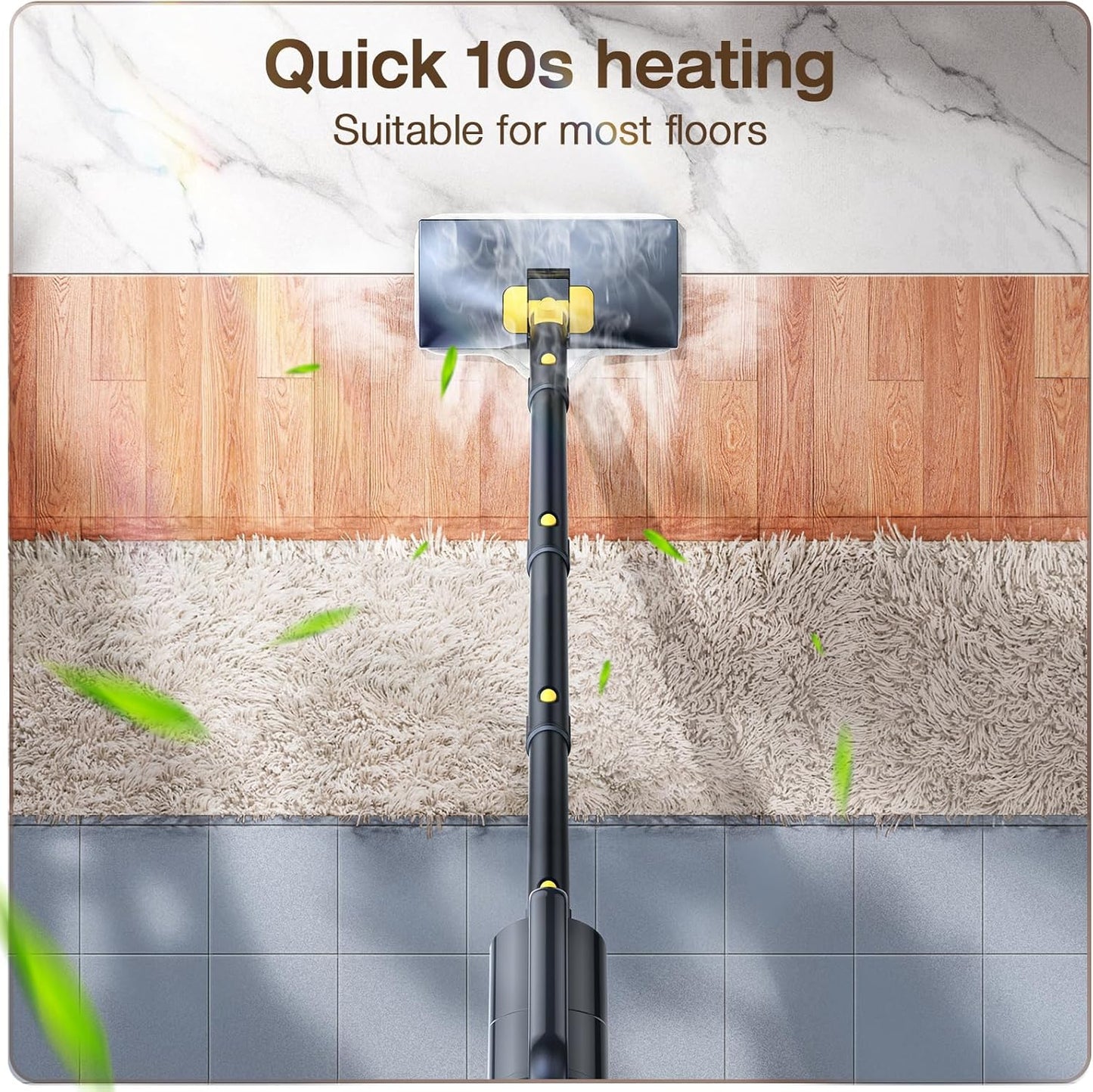 ScrubWiz Steam Mop Cleaner with Detachable Handheld Steamer, 10-in-1 Multi Accessories, Washable Microfiber Pads, 350ml and 2 Adjustable Levels for Cleaning Floor, Carpet, Tiles, and Grout, Gray