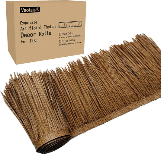Premium Mexican Style Artificial Palm Thatch Roof Rolls. 5 Lengths, 2 Colors. Waterproof. Easy Install. Ideal for Tiki Bars, Parties, Gardens & Fences (4ft x 16in - Palm Color Thatch)