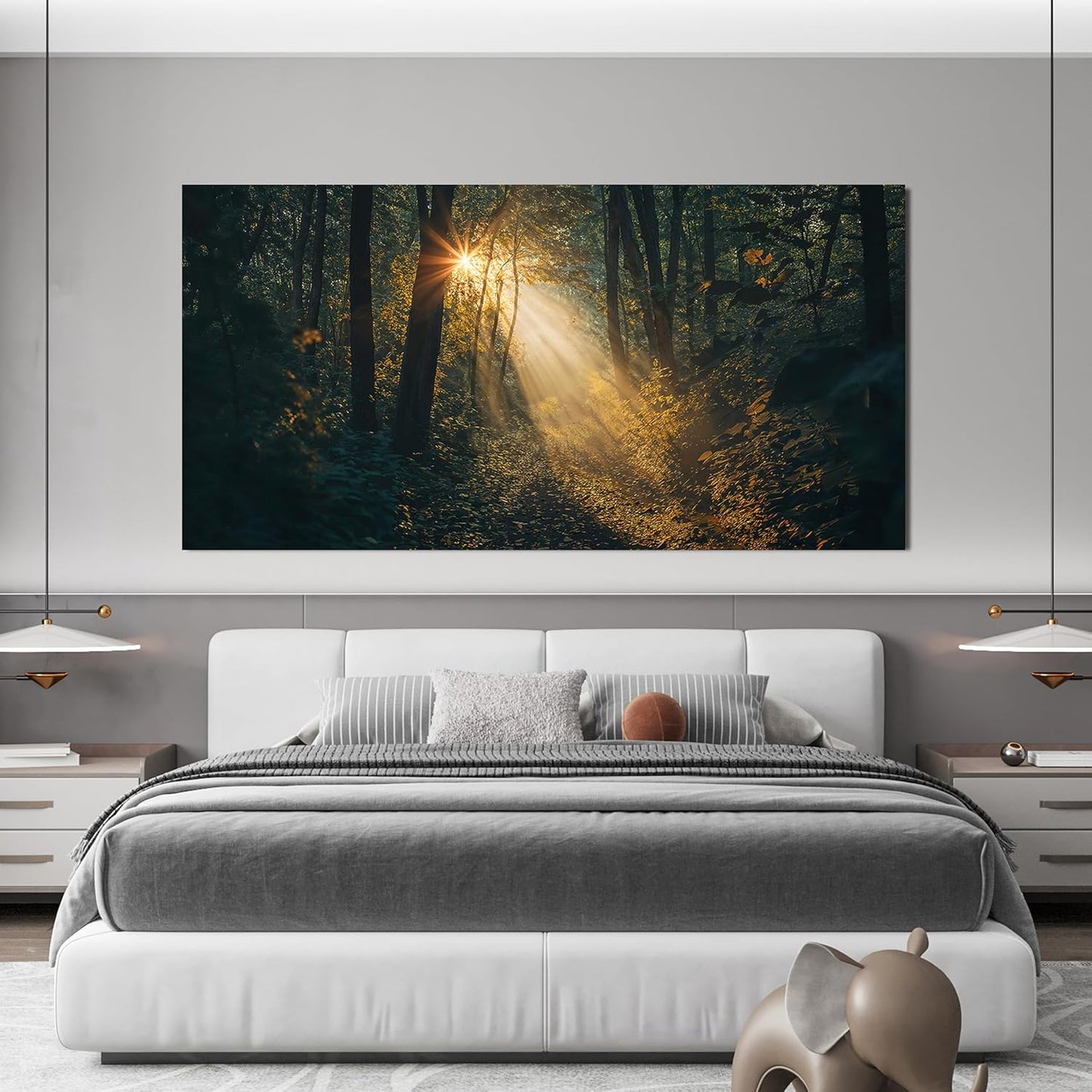 Canvas Wall Art Landscape Green Wall Art Sunny Forest Trail Wall Art Decor Artwork For Walls Decorations Pictures For Living Room Pictures For Bedroom Office Wall Decor 20" X 40" Ready to Hang