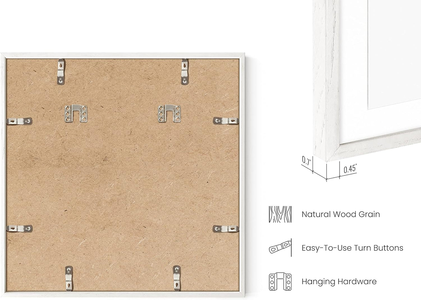 HAUS AND HUES Square Picture Frames - Set of 15, Wooden 16x16 Frames with Mat, White Oak Finish