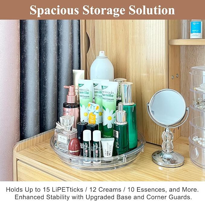 Clear Lazy Susan Organizer Turntable for Cabinet Table Top, 9.25 Inch 4 Pack 360 Rotating Spinning Makeup Organizer for Vanity, Kitchen Storage Rack Heavy-Duty Pantry Spices Tray Countertop Organizer