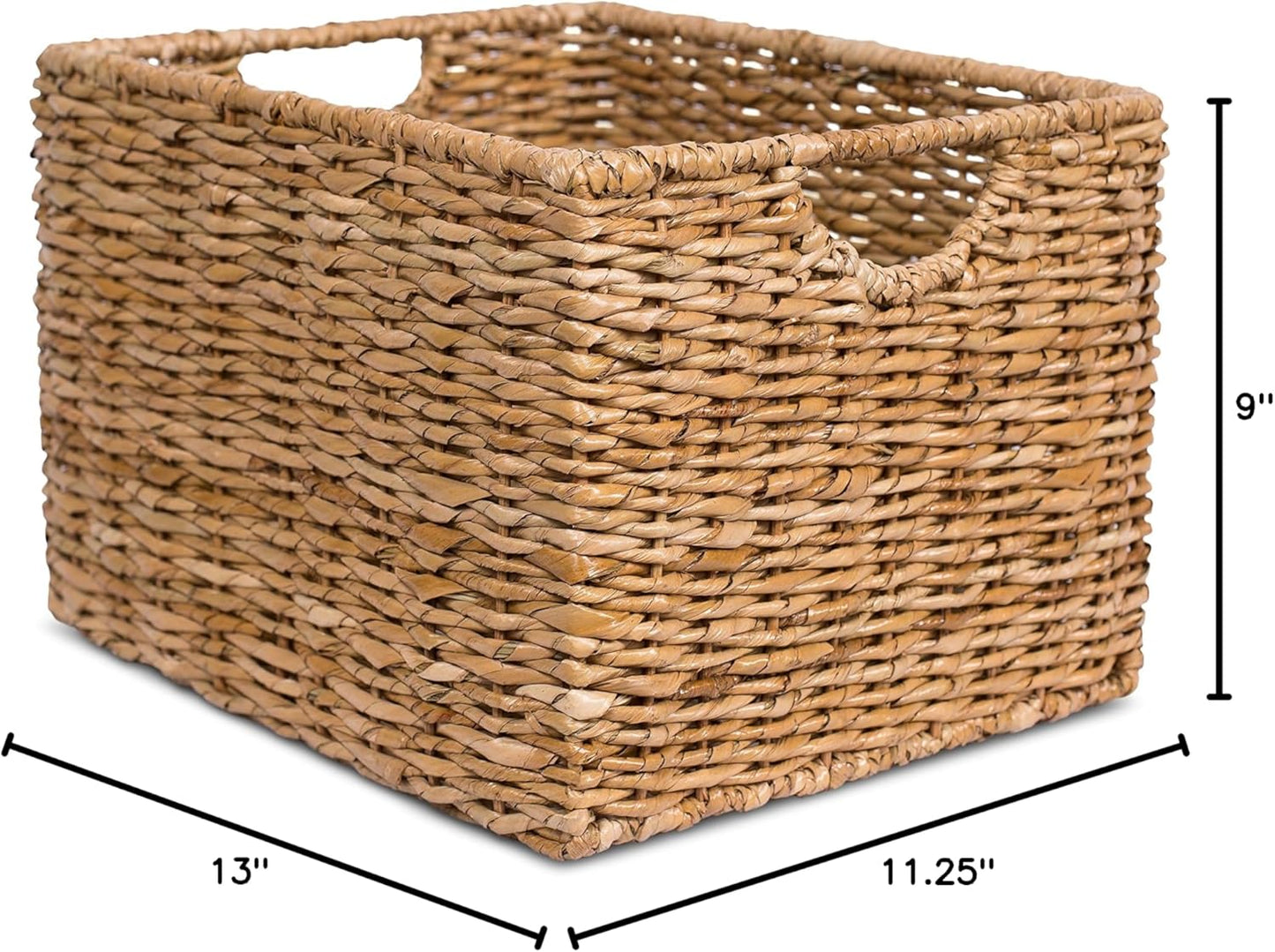BIRDROCK HOME Storage Shelf Organizer Baskets with Handles - Handwoven Abaca Seagrass Wicker Basket for Pantry, Living Room, Office & Bathroom, Versatile Under Shelf Storage - Set of 3, Natural
