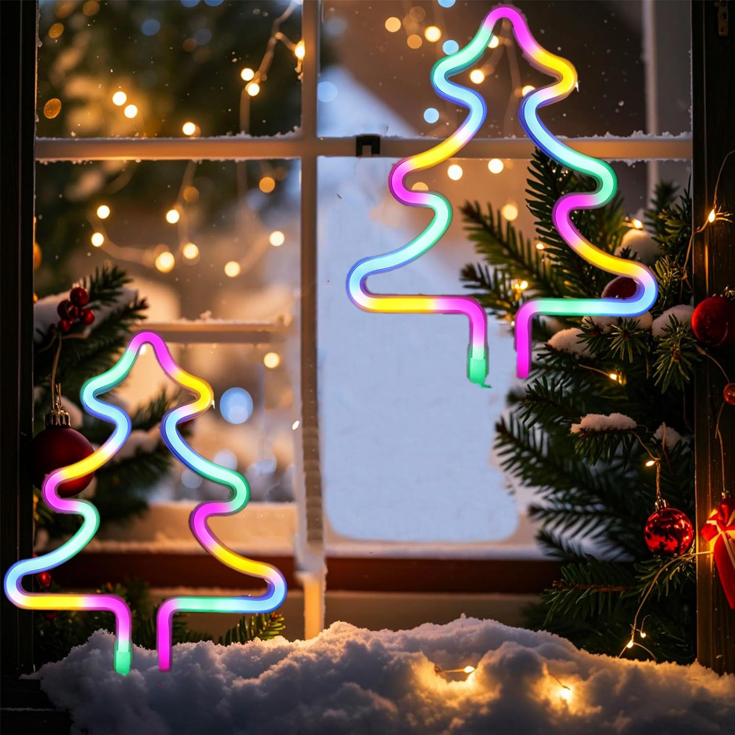 Christmas Tree Neon Light Signs for Bedroom Bedside Dorm Wall Decor,Neon Light up Christmas Decor LED Night Lights Table Ornaments Gifts for Kids Friends Christmas Party,Battery Powered or USB Powered