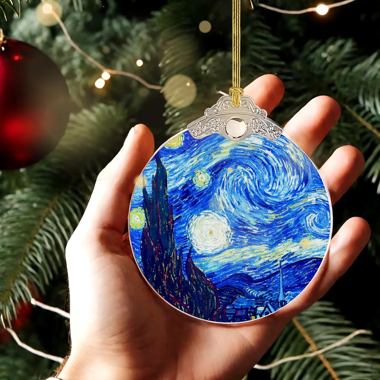 Blue Christmas Ornament 2025, Vintage Christmas Ornaments, Large Christmas Ornaments, Starry Night Inspired Holiday Decor, Elegant Tree Decoration (Starry Night)