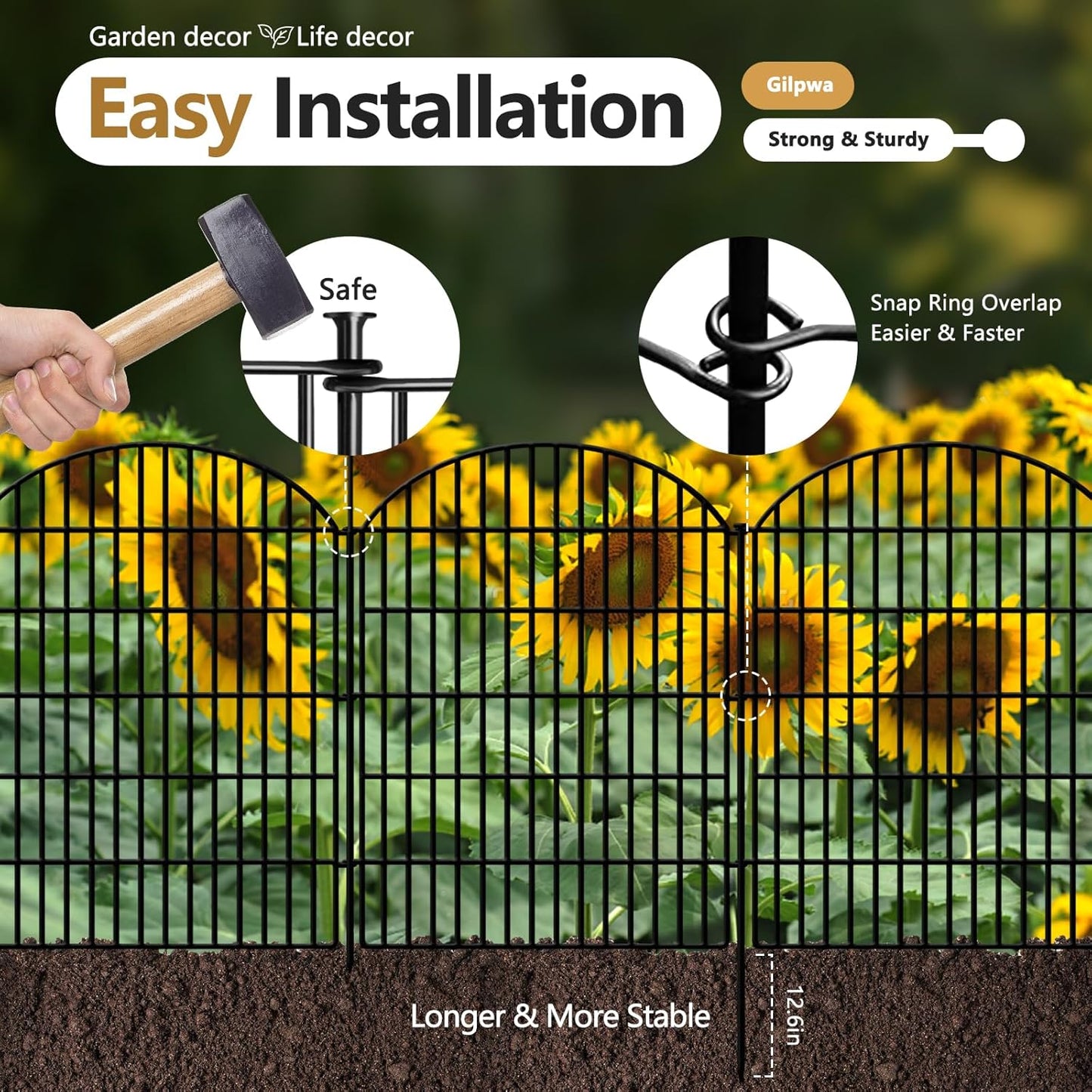 5 Panels Decorative Garden Fence 33in (H) x 11.15ft (L), Rustproof Metal No Dig Fencing Animal Barrier Border for Dog Rabbit, Flower Edging for Yard & Patio Outdoor Landscape