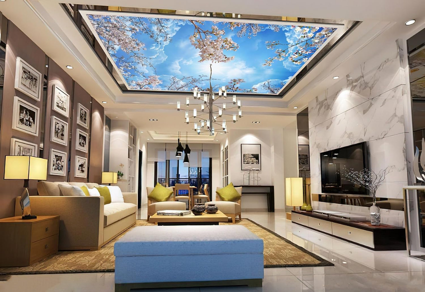 Sky Cherry Blossom Ceiling 3D Wall Mural Wallpaper 103" x 69"