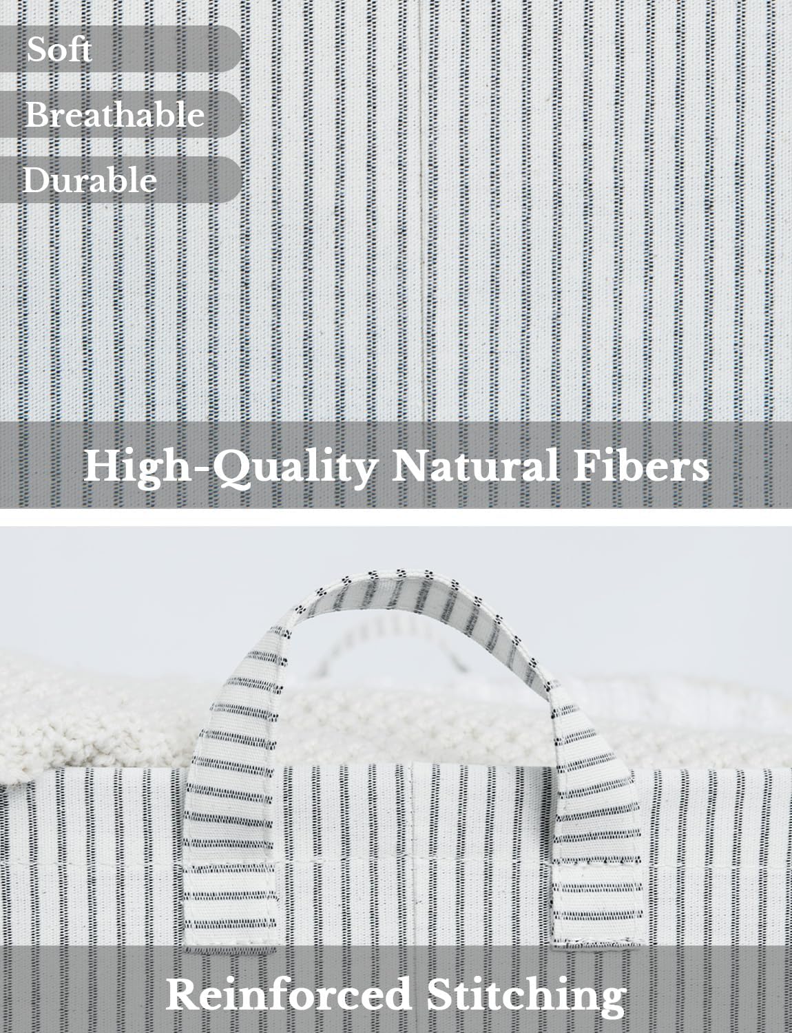 StorageWorks Storage Bins, Fabric Storage Bins for Shelves, Large Storage Baskets with Metal Frame, Closet Baskets and Bins with Handles, Gray and White Stripes, 2-Pack