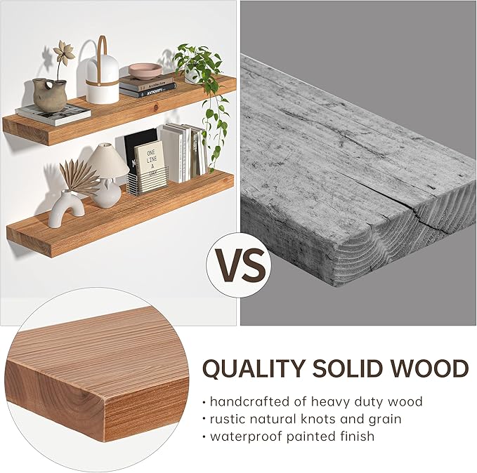 Floating Shelves for Wall, USA-Sourced Fir Wood 48 Inch Wall Shelves Set of 1, Natural Rustic Solid Wooden Floating Shelves Wall Mounted, Nursery Book Storage Shelf, Display Shelf for Bathroom